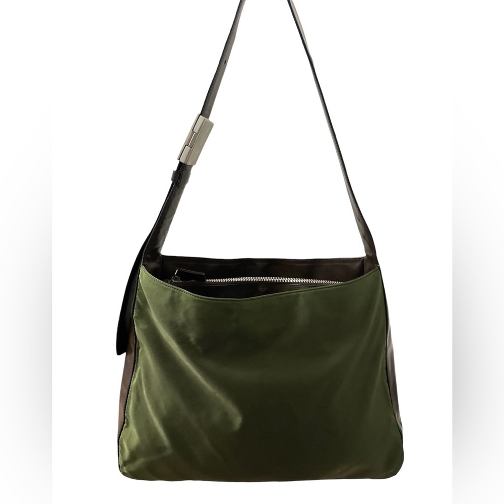 PRADA Vintage Tessuto Nylon Hobo Bag Olive Green Leather Trim B7816 Y2K - Picture 5 of 15